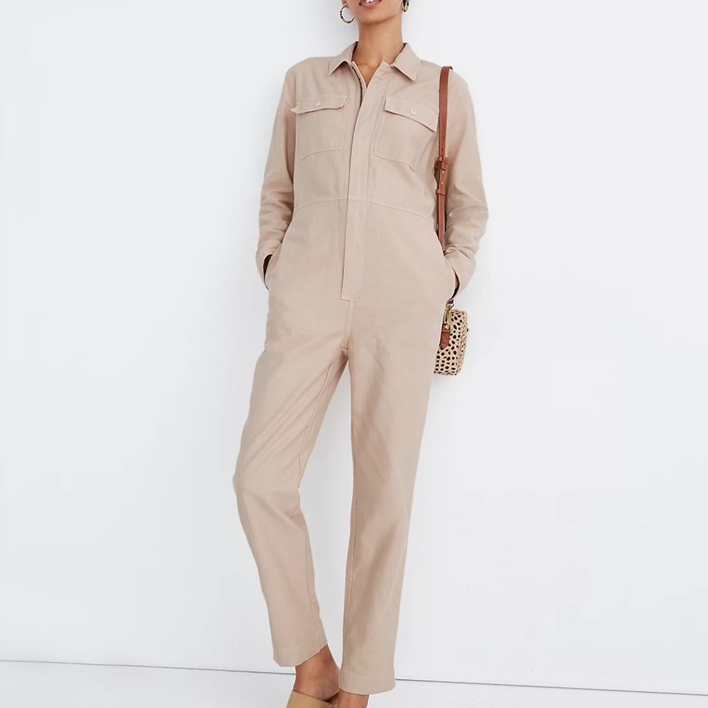 Garment-Dyed Zip-Front Coverall Jumpsuit